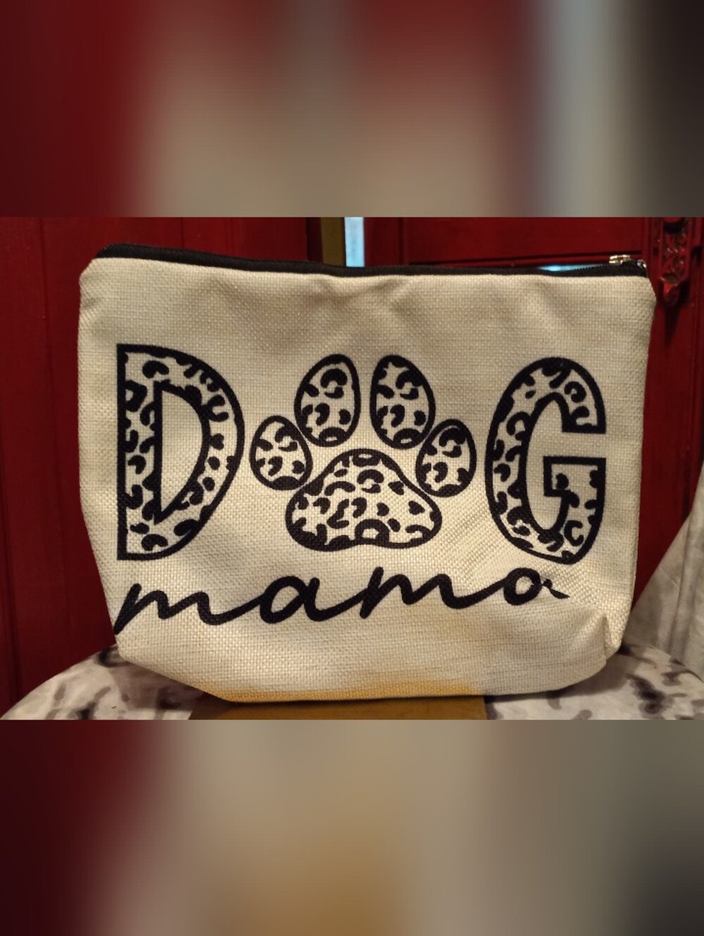 Dog Mama Canvas Cosmetic Bag in Cream and Black